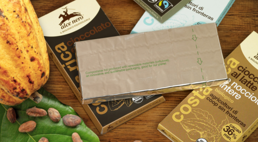 Chocolate wrapped in compostable film card