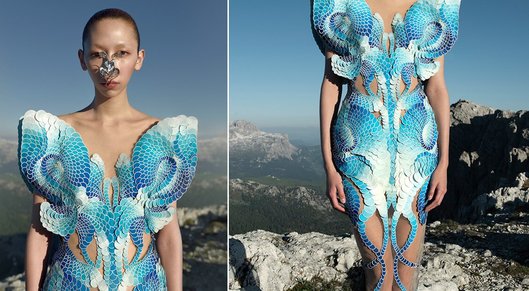 Iris van herpen designs dresses with parley's ocean-sourced upcycled plastic card