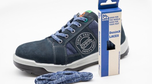 Dutch companies forge together for upcycled denim shoelaces card